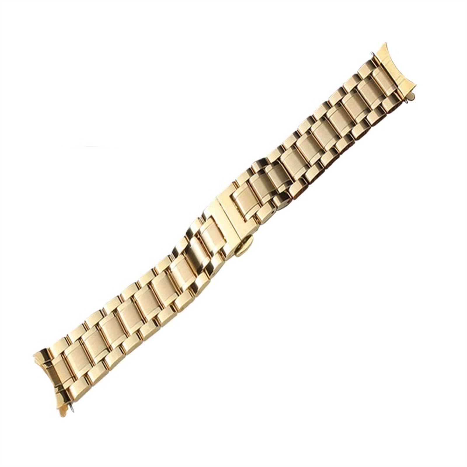 THBGTCNQ Edelstahlband mit gebogenen Enden, 20 mm, 22 mm, universelle Doppelknopfschnalle, Schnellwechselarmband(Gold,22mm)