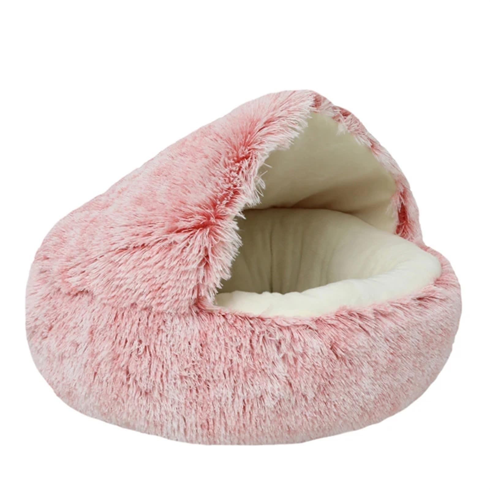 UVDS 2 In 1 Haustier Hund Katze Bett Runde Plüsch Katze Warme Bett Haus Weiche Lange Plüsch Bett for Kleine Hunde Katzen Nest Donut Wärmende Schlafen Bett (Color : Pink Short Plush, Size : 65cm)