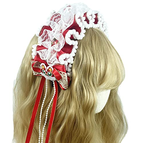 Dienstmädchen-Accessoires, Spinnband mit Haaren, Band-Bowknot-Haarspangen, Rüschen-Spitze-Stirnbänder, süße Mini-Zylinder-Hut-Haarbänder, Foto-Requisiten, Tanz-Party-Kopfbedeckung for Frauen (Color :