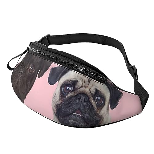 HSJFS Modische Hüfttasche mit Motiv Wolf heulender Mond, verstellbare Hüfttasche, lässige Brusttasche, Lustiger Mops-Hund, Einheitsgröße