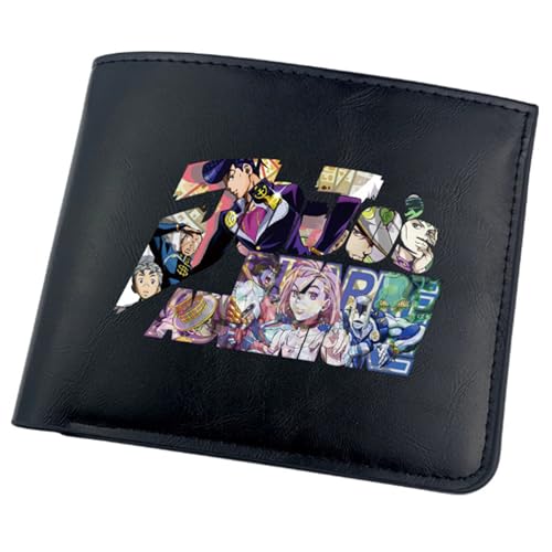 RYNDEX Jo-Jo's Bizar-re Adventu-re Anime-Geldbörsen, Cartoon-Druck Geldbörse Klein, PU-Leder Geldbörse Brieftasche Wallet(Color:Black 7)