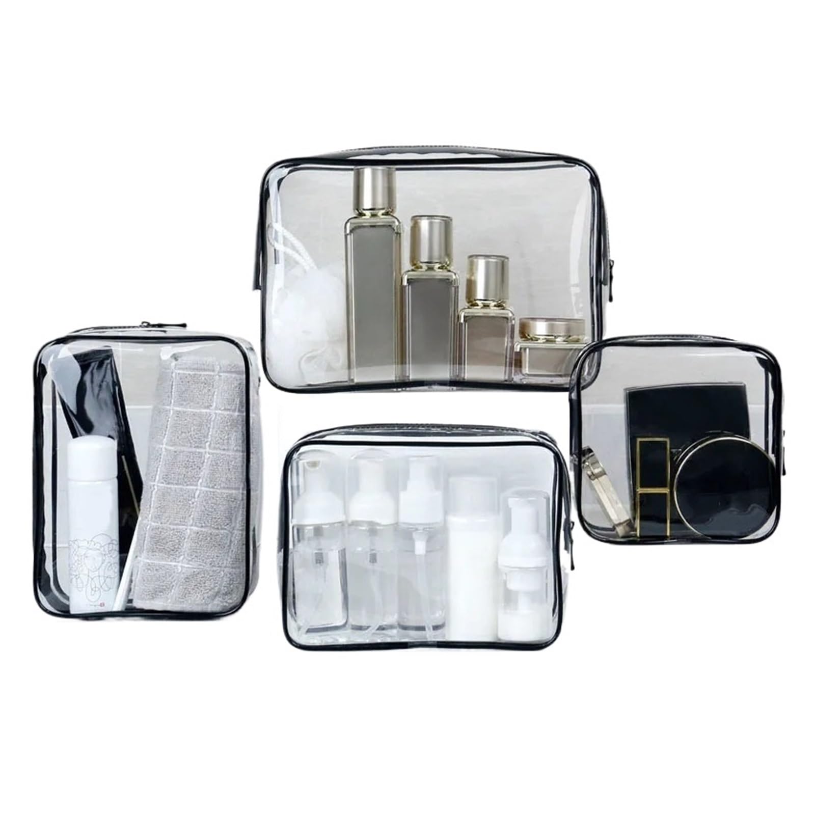 1PC weibliche Damen Kosmetiktaschen transparente Toilette Make-up Taschen PVC klar Reißverschluss Reise Make-up Organizer Tasche Kosmetiktasche Set(Black-01,XL)