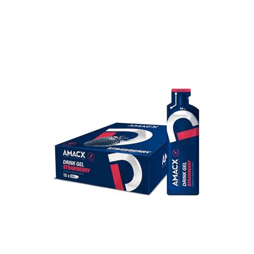 AMACX Energy-Gel mit 30 g Kohlenhydrate - Power-Gel Sport für intensives Training - 200 mg Natrium pro Energie-Gel - Sport-Gel mit Maltodextrin - Sportnahrung mit Koffein - 12er Pack (Strawberry)