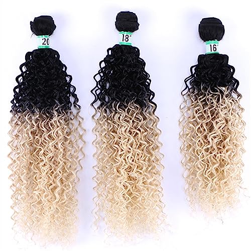 Human Hair Bundles 3 Hair Bundles Synthetic High Temperature Fiber Curly Hair Kinky Curly Hair Weave synthetic Curly wavy Hair Extensions for Women human hair weave(Color:T1B/613,Size:20 inches 3 piec