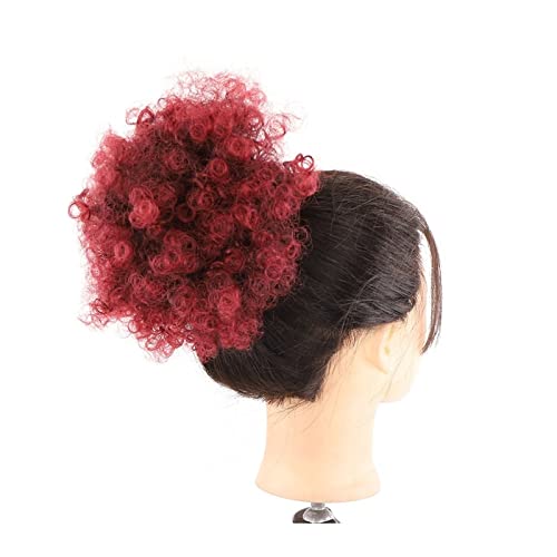 Bun Haarteile Dutt-Kunsthaarteile, Dutt-Erweiterungen for schwarze Frauen, synthetische Afro-Puff-Kordelzug-Pferdeschwanz-Verlängerung, kurzes Afro-verworrenes lockiges Haar Brötchen-Haarteil (Color