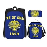 WURTON Oregon State Flag Print Trendy Rucksack Taschen Lunchbox und Federmäppchen 3-in-1 verstellbares Rucksack-Set, Schwarz, Einheitsgröße, Schwarz , Einheitsgröße