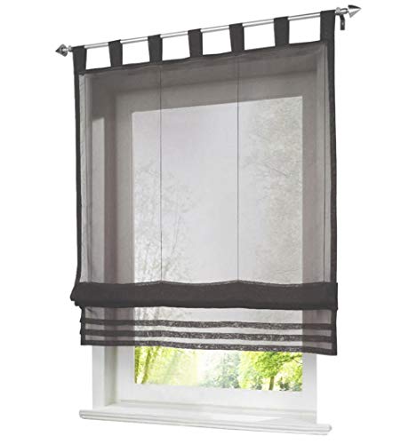 LiYa 1 Stück Raffrollo mit Schlaufen Design Rollos Voile Transparent Vorhang (BxH 100x155cm, Grau)