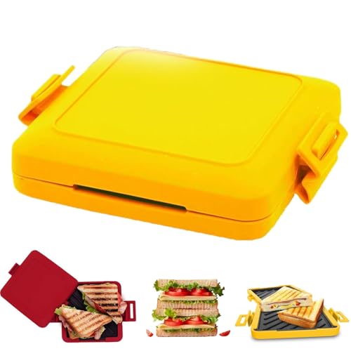 Mikrowellen-Toastie-Maker, Mikrowellen-Sandwich-Maker, Panini-Pressgrill mit antihaftbeschichteten Platten, Mikrowellen-Frühstücksmaschine, schnelles Kochen, Zeit sparen, kabellos (Yellow)