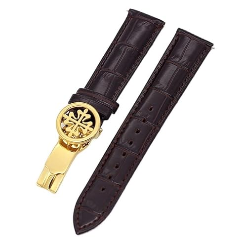 NEYENS Uhrenarmband aus echtem Leder, 19 mm, 20 mm, 22 mm, Uhrenarmband für Patek Philippe Wath Armbänder mit Edelstahl-Faltschließe, für Herren und Damen, 20 mm, Achat