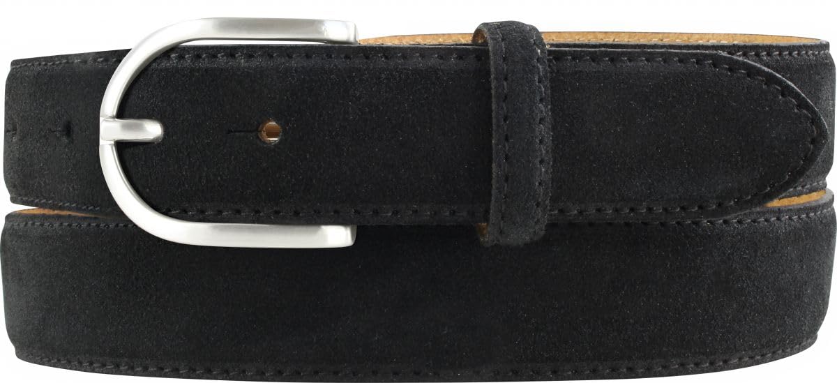 BELTINGER Damen-Gürtel aus Veloursleder 3,0 cm | Velour-Ledergürtel für Damen 30mm | Wildleder-Gürtel mit runder Gürtelschließe | Schwarz 105cm