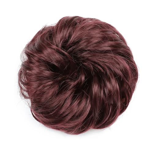 Haarteil Haargummi Synthetischer Haarknoten, unordentlicher Chignon, Pferdeschwanz, Haarverlängerung, elastisches Gummiband, Haargummis for Frauen, blond, braun, gewellter Dutt Haarverlängerung(Q-99J)