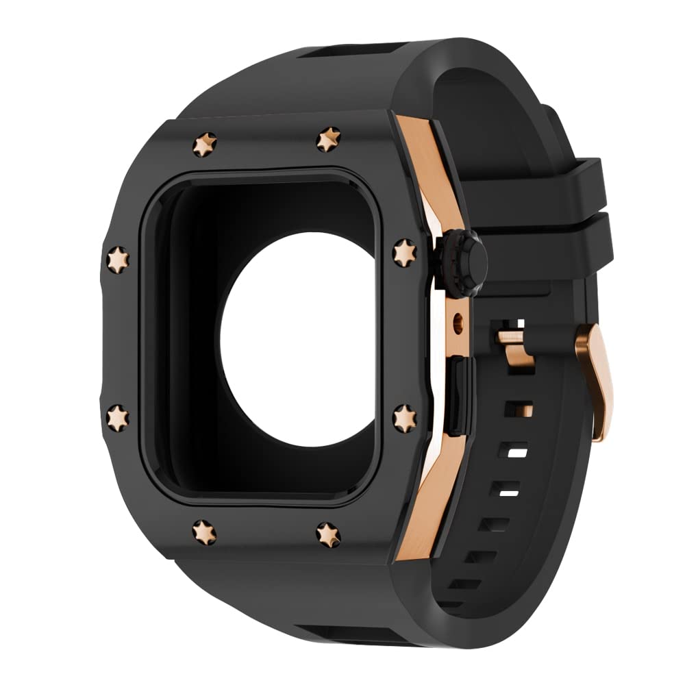 KANUZ Modifikations-Mod-Kit für Apple Watch, Armband 8, 7, 44 mm, 45 mm, Silikonband, Metallrahmen, Zubehör für iWatch Serie 6, 5, 4 SE (Farbe: E, Größe: 44 mm für 6/5/4/SE)