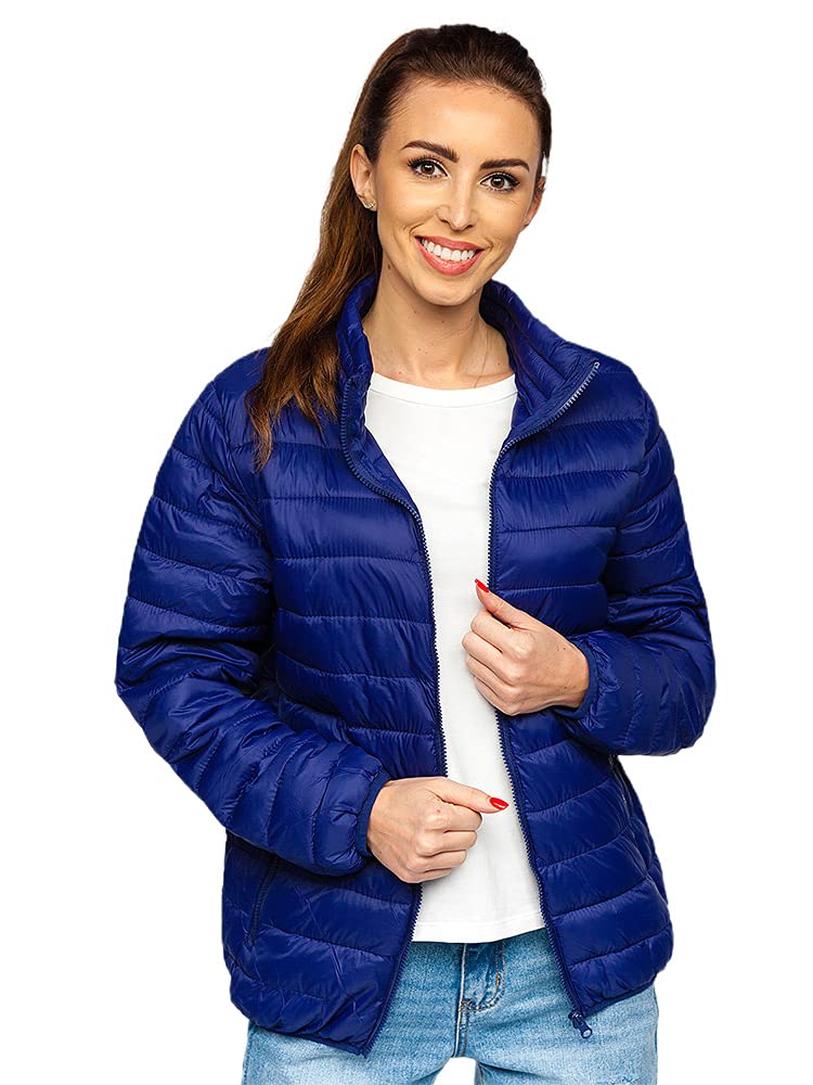 BOLF Damen Übergangsjacke Steppjacke Stehkragen Daunenjacke Reißverschluss Sportjacke Zip Wärme Freizeit Sport Basic Outdoor Casual Style 23037 Dunkelblau S [D4D]