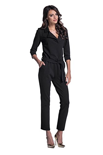 Lemoniade eleganter Jumpsuit mit Langen Ärmeln, elegantem Schnitt und ausgefallenen Details (XL (42), Modell 2 Schwarz)