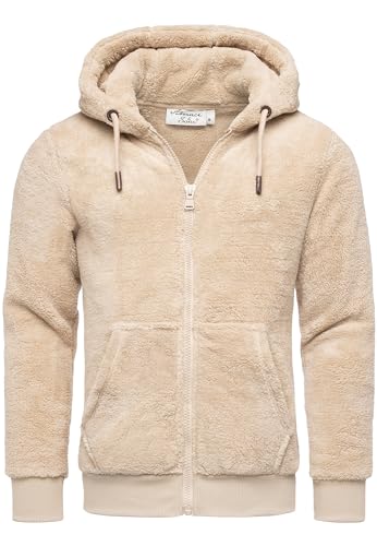 Amaci&Sons Herren Teddy Sweatjacke Plüsch Hoodie Pullover Zipper Jacke 4076 Beige XL