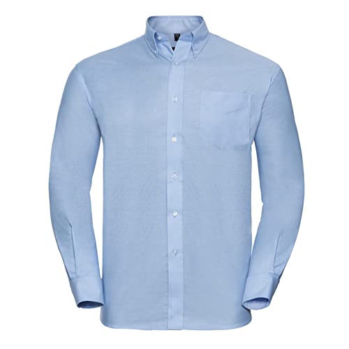 Herren Langarm Business Oxford Oberhemd mit Button-Down Kragen Easy Care Pflegeleicht Rückenpasse S bis 6XL, Oxfordblau (Hellblau) XXL