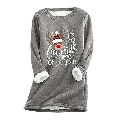 Sweatshirt Damen Fleece Warmer Sherpa Gefüttertes Pullover Weihnachtselchhirsch Thermounterwäsche Silvester Geburtstag Halloween Weihnachten 2023 2024 Winter Outfit Deko Meine Bestellungen Anzeigen