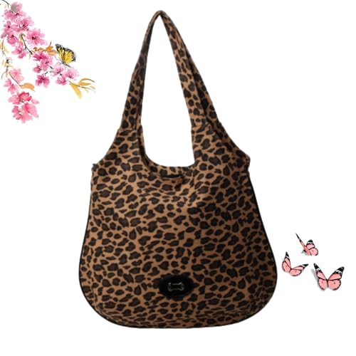 Tragetasche mit Leopardenmuster, große Kapazität, Schultertasche aus Segeltuch, lässige Handtasche, Hobo-Tasche für Schule, Arbeit, Reisen, braun, M, Lässiger Tagesrucksack