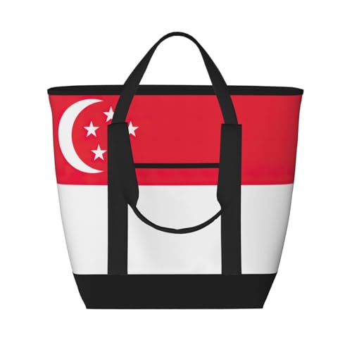 YQxwJL Einkaufstasche mit Singapur-Flagge, großes Fassungsvermögen, isolierte Lunchtasche, wiederverwendbare Einkaufstasche mit Reißverschluss für Damen und Herren