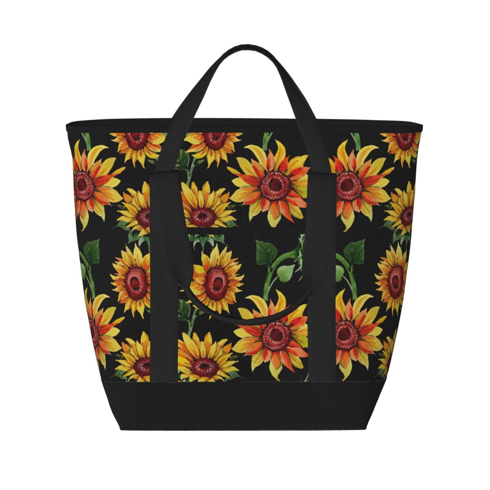 YQxwJL Einkaufstasche mit schönem Sonnenblumen-Aufdruck, großes Fassungsvermögen, isolierte Lunchtasche, wiederverwendbare Einkaufstasche mit Reißverschluss für Damen und Herren