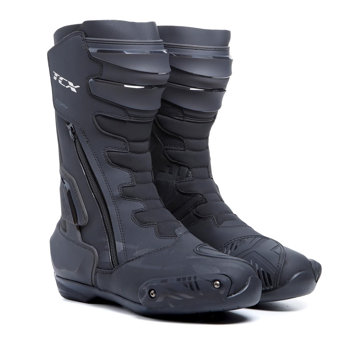 TCX - S-TR1 Waterproof, Herren-Motorradstiefel, Sportlich, Zertifiziert und Wasserdicht, mit T-DRY-Integration, Obermaterial aus Mikrofaser, Reißverschluss und Klettverschluss,Schwarz