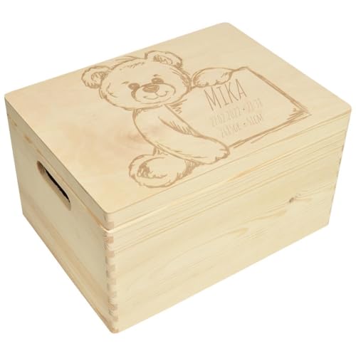 CHICCIE Holzbox Personalisiert zur Geburt - 40x30x23cm Aufbewahrungsbox Holztruhe Natur