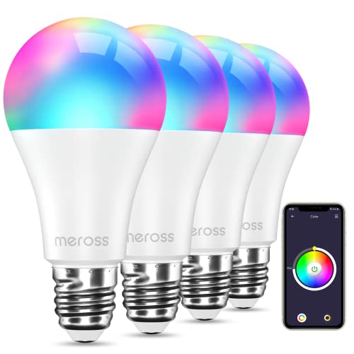 Smart LED Lampe, Meross WLAN dimmbare Glühbirne intelligente Mehrfarbige Birne Äquivalent 60W E27 2700K-6500K RGBCW kompatibel mit Alexa, Google Home und SmartThings 4St.