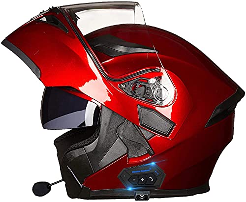 Bluetooth Motorradhelm Integralhelm Erwachsene,Klapphelm Motorradhelm ECE-Zertifiziert,Integrierter Motorradhelme Mit Doppelvisier,Für Frauen Männer Erwachsene Klapphelme (Color : E, Größe : M)