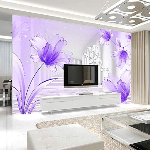 XLMING Abstrakt Lila Blume Weiß Schmetterling Tunnel Küche Esszimmer Arbeitszimmer Wohnzimmer TV Hintergrund Wand 3D Tapete-150cm×105cm