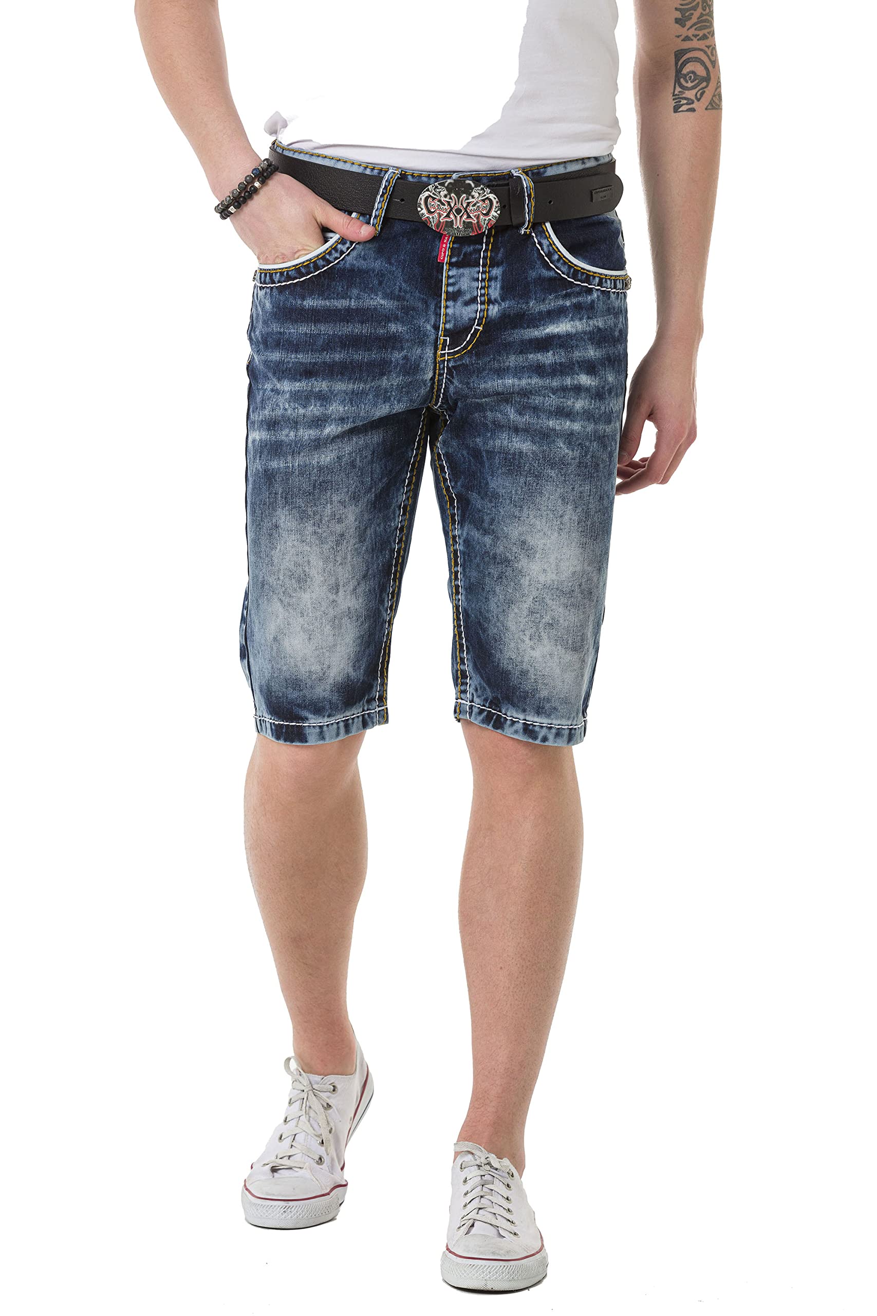 Cipo & Baxx Herren Shorts Kurze Hose Bermuda Denim Jeanshose Freizeitshorts CK268 Blau W34