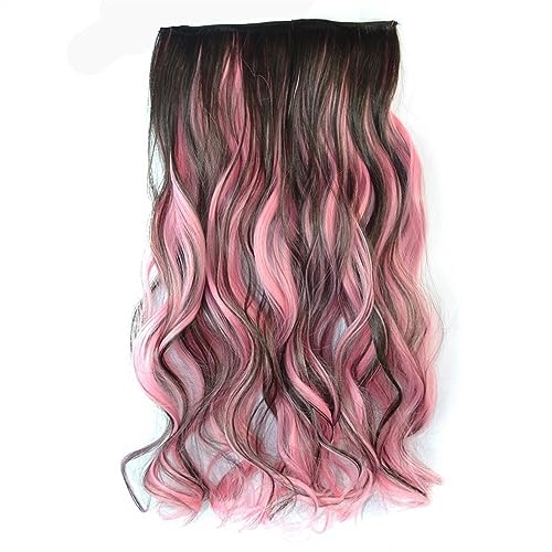 Clip-in-Haarverlängerungen 22 Zoll synthetische Clip-on-Haarverlängerung, Ombre, bunte Perücke, einteilige, gewellte Haarverlängerung, 5 Clips im Haarteil for Frauen und Mädchen Clip-in-Haarverlängeru