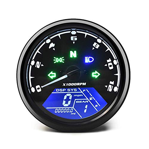 ANCLLO Universal Motorrad Kilometerzähler LCD Digital Tachometer Tachometer mit Nachtlicht Passend für die beliebtesten 12V Motorräder