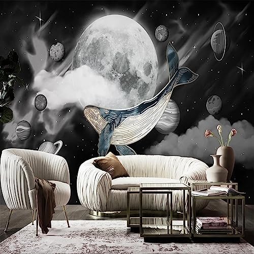 XLMING Himmel Mond Wolke Wal Dunkel 3D Tapete Home Dekoration Wohnzimmer Sofa Schlafzimmer Tv Hintergrund Wand-430cm×300cm