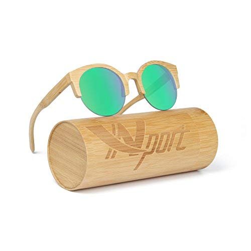 Ynport Crefreak Herren-/Damen-Sonnenbrille Kat-eye, Brillengestell aus Bambus, Sonnenbrille mit beschichteten Gläsern, Vintage-Stil, schwimmt auf der Wasseroberfläche