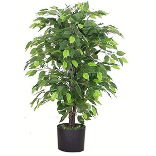 Leaf Design UK Kunstpflanze, 90 cm, buschig, schwarzer Kunststofftopf, 90cm Bushy Ficus Tree