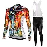 Fahrradtrikot Radsportanzug Damen Langarm|Fahrradbekleidung Frauen Set,MTB Radtrikot Cycling Oberteil und Radhose mit 19D Gel Sitzpolster,Bike Bekleidung Rennrad Atmungsaktiv Schnell Trocknen(6,3XL)