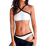 AMUSTER Damen Bikini Set Push Up Badeanzug Zweiteilige Bandeau Neckholder Push Up Bikini Set mit Shorts