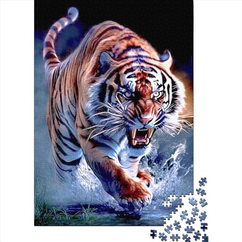 1000-teiliges Puzzle für Erwachsene und Teenager, Tiger, Holzpuzzle für Erwachsene, Puzzlespielzeug mit passendem Poster und Wissensblatt, 75 x 50 cm