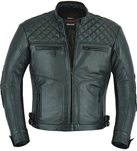 GEARX Dresser Motorradschutzjacke aus echtem Leder mit klassischen Schnallen, XL