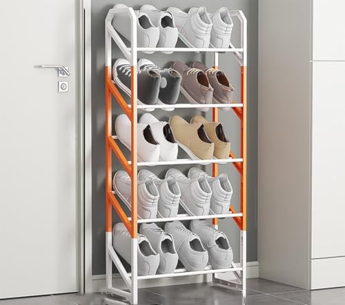 Schuhregal Kleine Mini-Schuhorganisatoren, schmales Schuhregal, leichte Schuhaufbewahrung, Schuhständer-Organizer für stabilen, schmalen Schrankeingang, Flur und platzsparende Ecke, Orange,