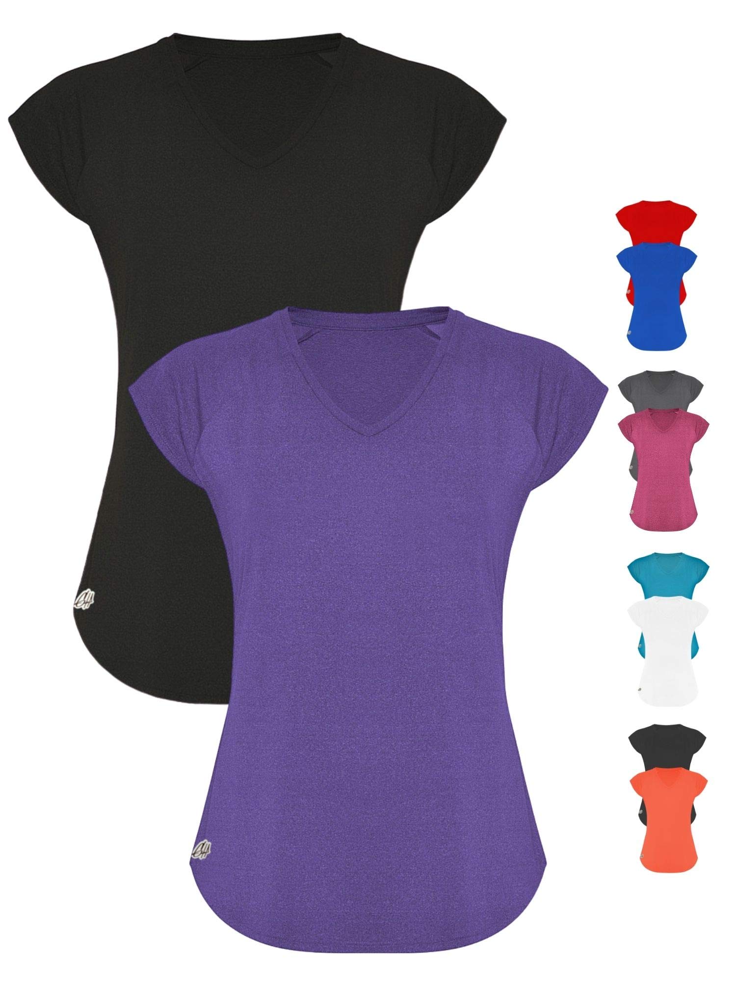 GO HEAVY Damen 2er-Pack Fitness Funktions Sport T-Shirt Laufshirt Kurzarm Schnelltrocknend | Schwarz/Mauve L