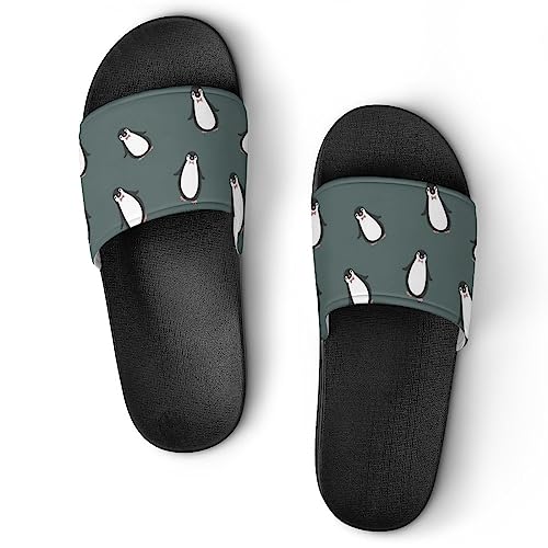 HABXNJF Duschpantoffeln Pinguin Muster Sliders für Damen und Herren rutschfeste Slides, Schwarzes Pinguin-Muster, 42.5 EU