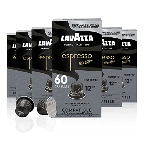 Lavazza Espresso Ristretto Dark Roast Arabica & Robusta Aluminium-Kapseln, kompatibel mit Nespresso-Original-Maschinen (60 Stück), Vorteilspack, intensiv und vollmundig, dunkle Crema, Intensität 12