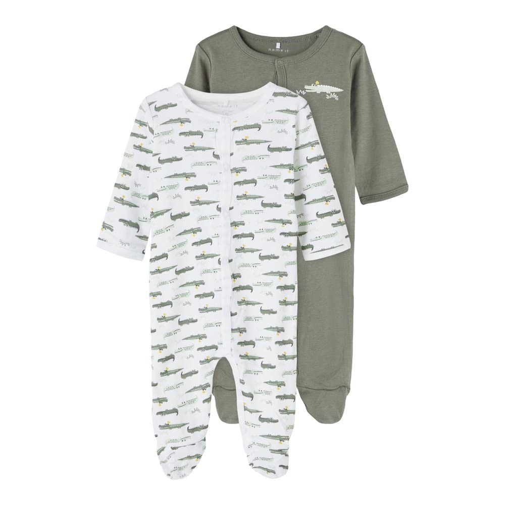 NAME IT Baby - Jungen nbmnightsuit 2p W/f agave crocodile noos Baby und Kleinkind Schlafanz ge, Green, 80 EU