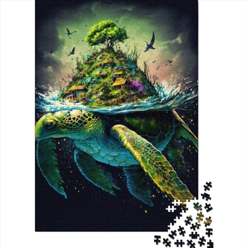 Turtle Island Puzzle für Erwachsene, 1000-teiliges Holzpuzzle für Erwachsene und Teenager, ganze Familie und die (Größe: 75 x 50 cm)