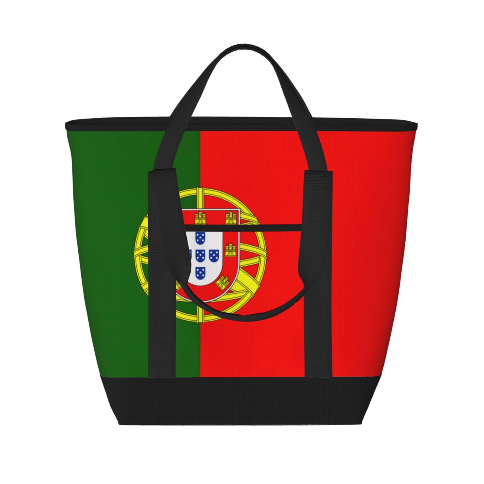 YQxwJL Tragetasche mit portugiesischer Flagge, großes Fassungsvermögen, isolierte Lunchtasche, wiederverwendbare Einkaufstasche mit Reißverschluss für Damen und Herren