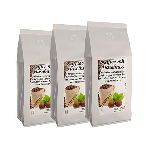 Aromakaffee - Aromatisierter Kaffee - Ganze Bohne - Frisch Von Uns Geröstet (Haselnuss, 3x1000 Gramm)