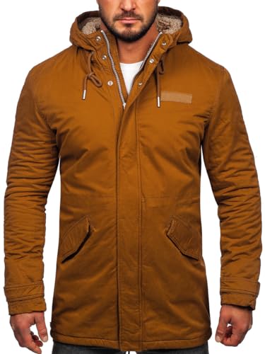 BOLF Herren Parka Jacke Winterjacke Gefüttert mit Kapuze Wintermantel Kapuzenjacke Lang Wärm Winter Herbst Freizeit Outdoor Casual Style EX838A Camel L [4D4]