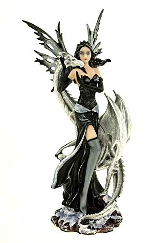 Vogler Fee Alba schwarzes Haar weißer Drache 27 cm Figur Fantasy Fairy Elfe