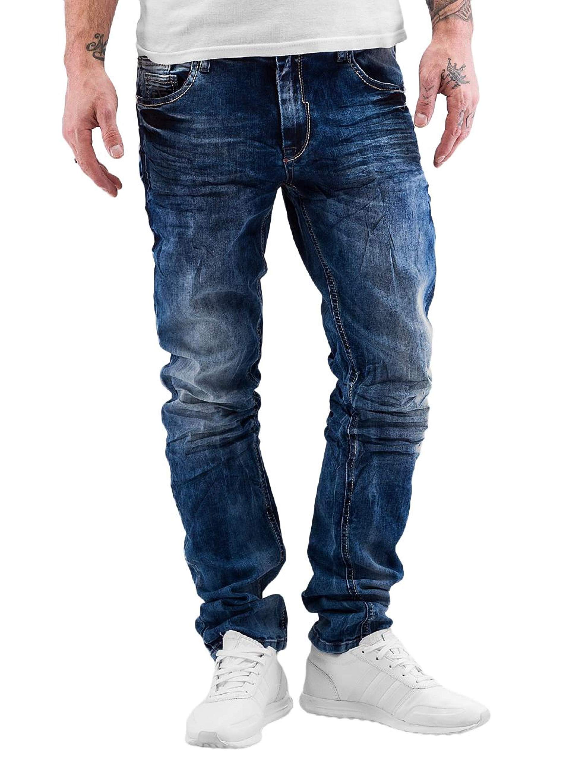 Cipo & Baxx Herren Jeans Hose Slim Fit Kontrastnaht Regular Denim Pants Freizeithose Blau W33 L34